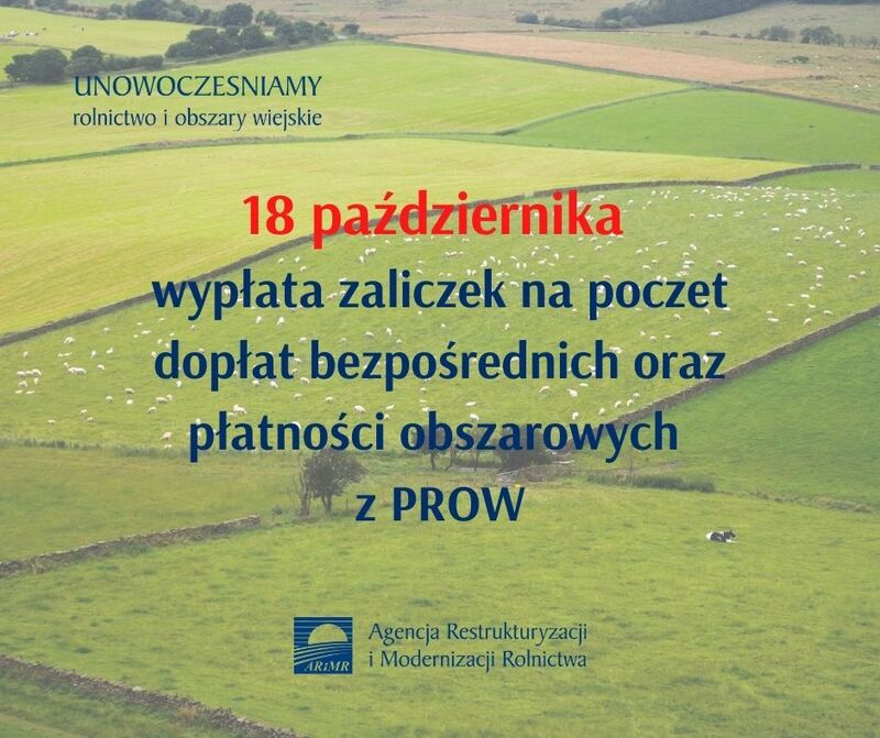 Wypłata zaliczek na poczet dopłat bezpośrednich oraz płatności obszarowych z PROW