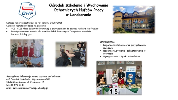 Zaproszenie młodzieży do podjęcia nauki w Szkole Podstawowej oraz Szkole Branżowej I stopnia
